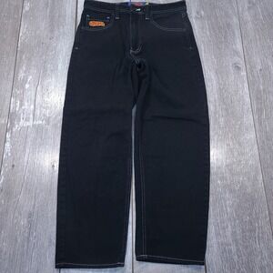Empyre Relaxed Jeans Mens 28 Black White Contrast Stitch Skate Streetwear
